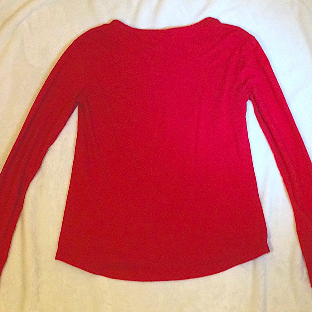 Pink Red Long Sleeve Tee  Embellishment Red & White Women's Small - Picture 2 of 7